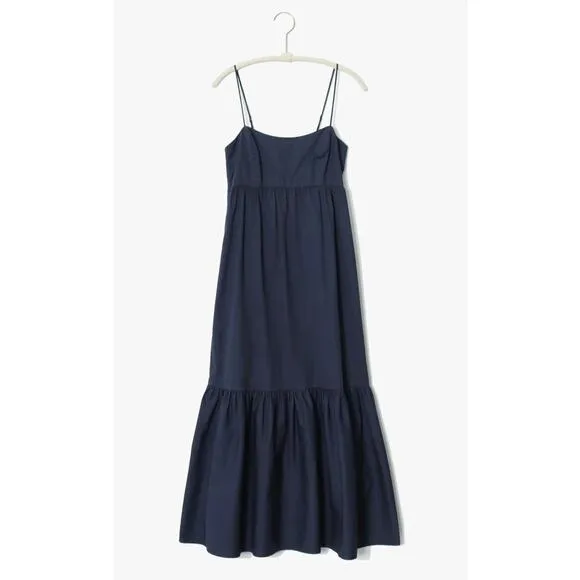 XIRENA Freya Dress Navy Blue Cotton Smocked Maxi Ruffle Hem Tuckernuck