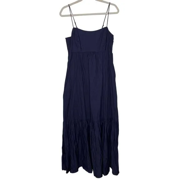XIRENA Freya Dress Navy Blue Cotton Smocked Maxi Ruffle Hem Tuckernuck