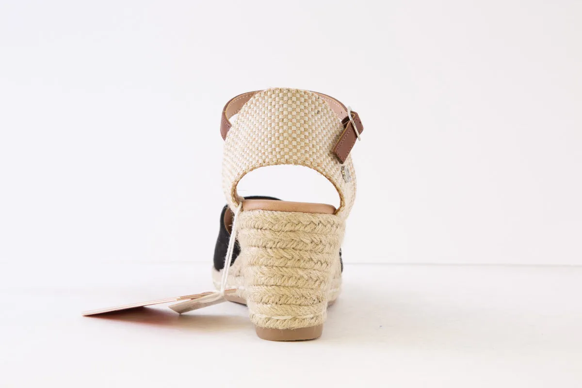 XTI - 140746 MEDIUM WEDGE ANKLE STRAP ESPADRILLE SHOE - BLACK SUEDE