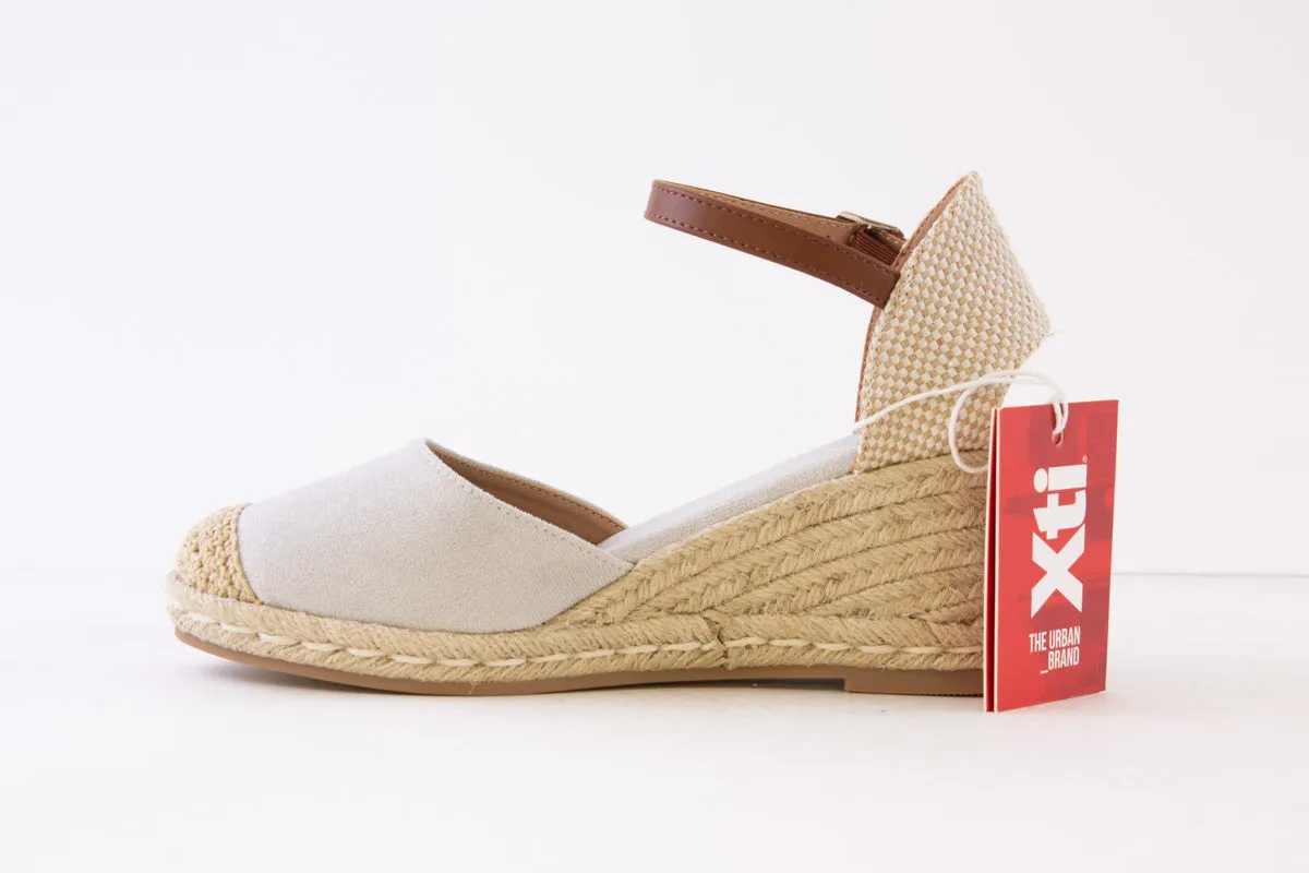 XTI - 140746 MEDIUM WEDGE ANKLE STRAP ESPADRILLE SHOE - SILVER