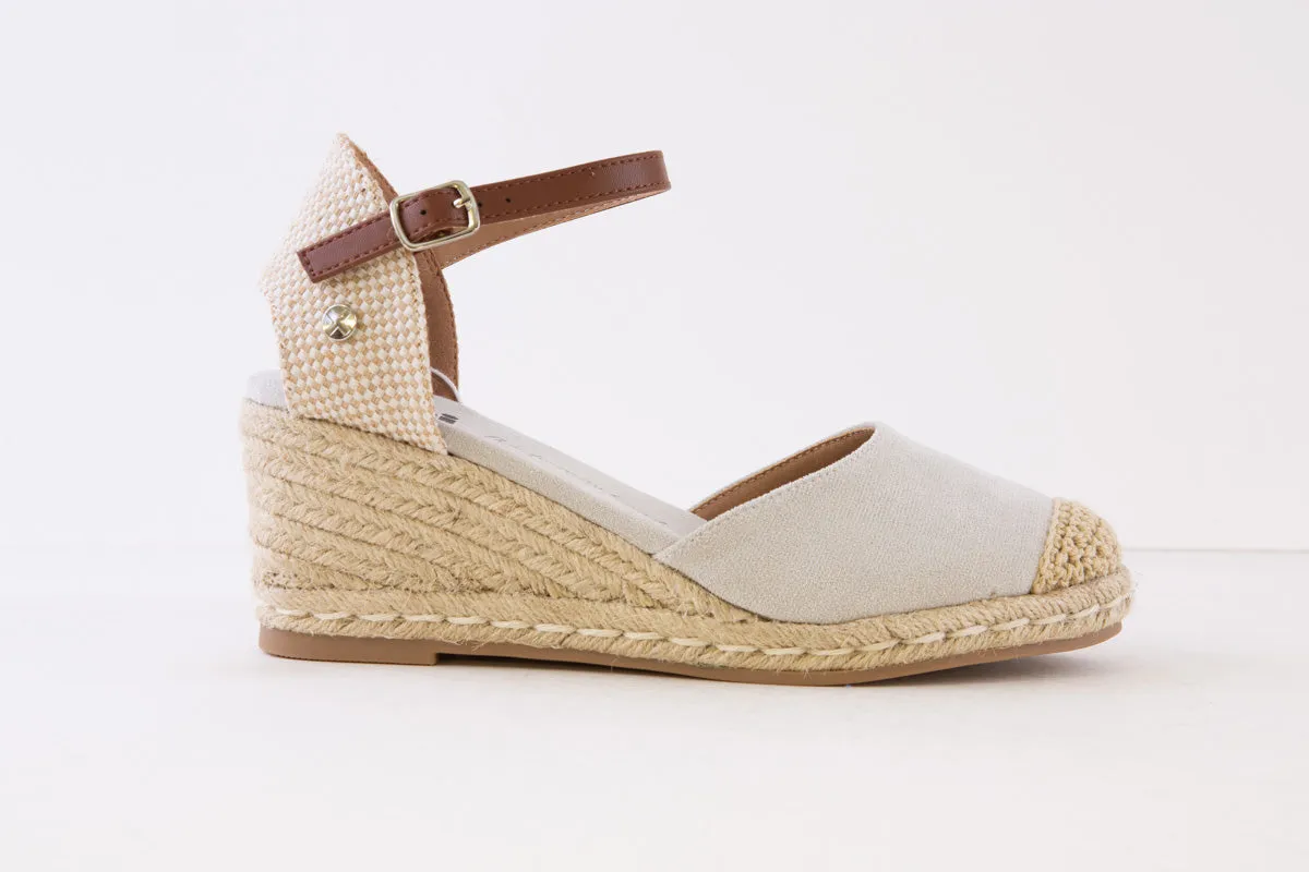 XTI - 140746 MEDIUM WEDGE ANKLE STRAP ESPADRILLE SHOE - SILVER