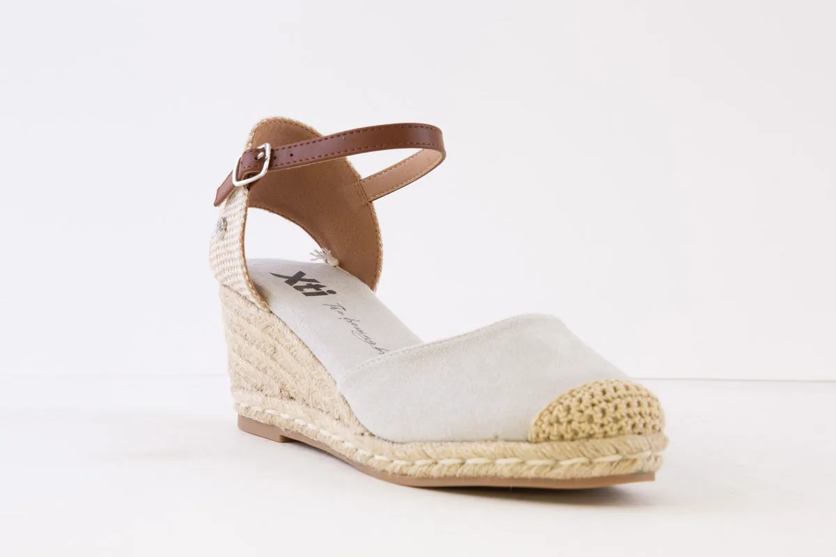 XTI - 140746 MEDIUM WEDGE ANKLE STRAP ESPADRILLE SHOE - SILVER