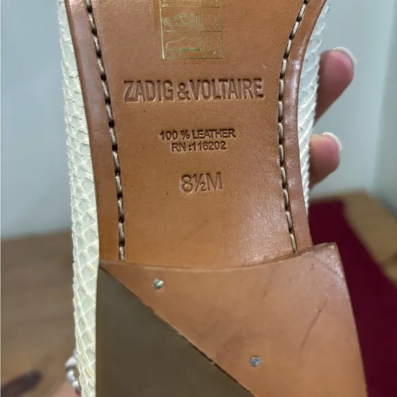 Zadig &amp; Voltaire White leather snakeskin spike studded loafers 8.5 NWOB $498
