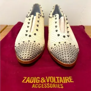 Zadig &amp; Voltaire White leather snakeskin spike studded loafers 8.5 NWOB $498