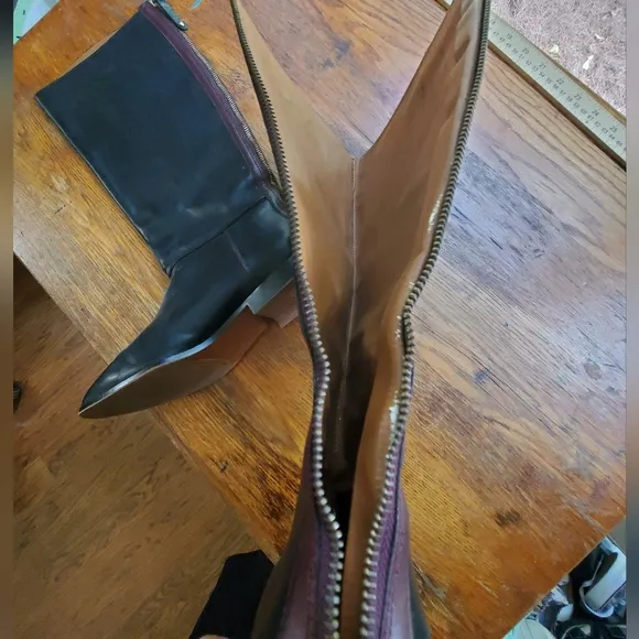 Zara Black Leather Knee High Riding Boots 10