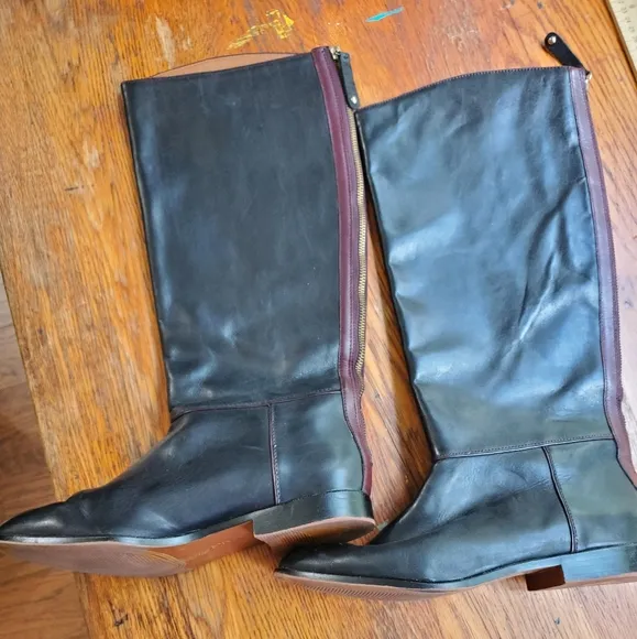 Zara Black Leather Knee High Riding Boots 10