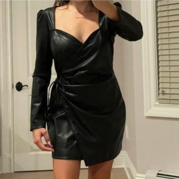 Zara * Bloggers Fav Faux Leather Wrap Dress Black
