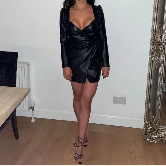 Zara * Bloggers Fav Faux Leather Wrap Dress Black