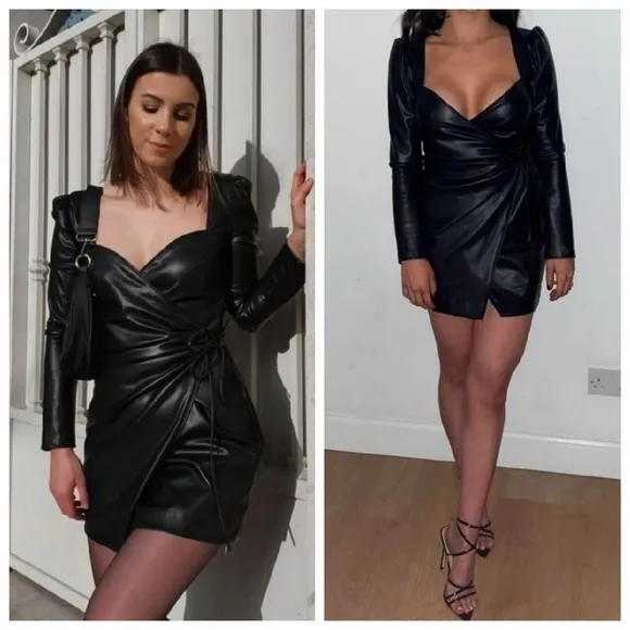 Zara * Bloggers Fav Faux Leather Wrap Dress Black