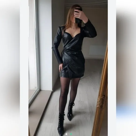 Zara * Bloggers Fav Faux Leather Wrap Dress Black