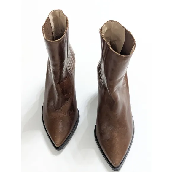 Zara Brown Leather Ankle Boots Women's Size 6