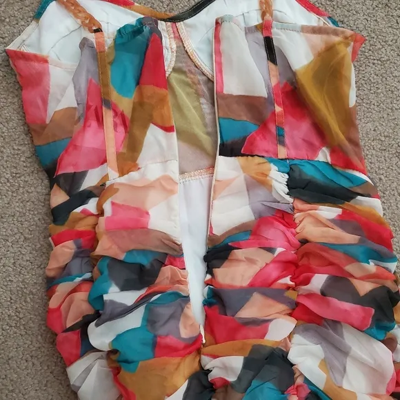 Zara chain strap tulle multicolored printed draped dress