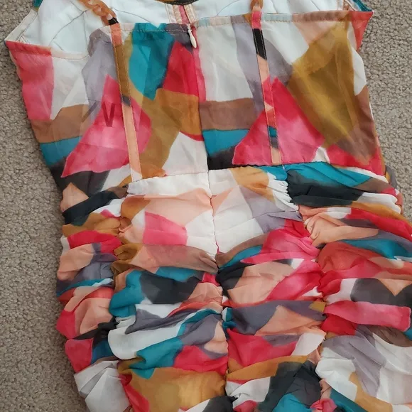 Zara chain strap tulle multicolored printed draped dress