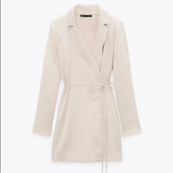 ZARA * CREAM SATIN EFFECT WRAP Blazer DRESS