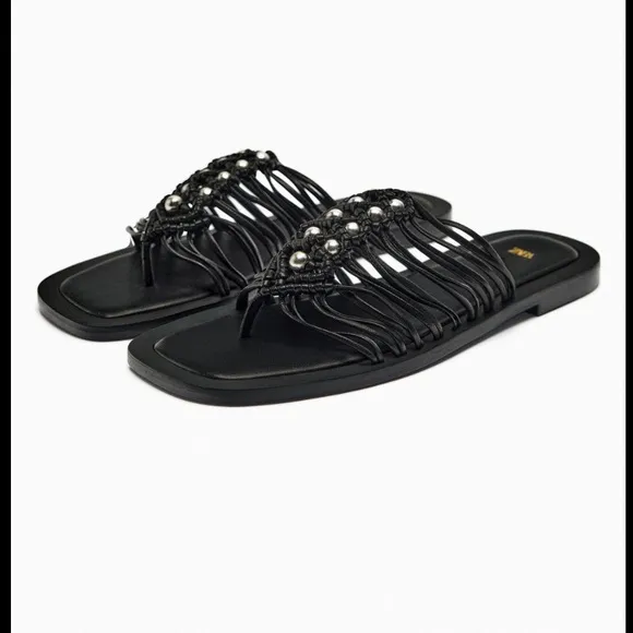ZARA FLAT WOVEN LEATHER SANDALS