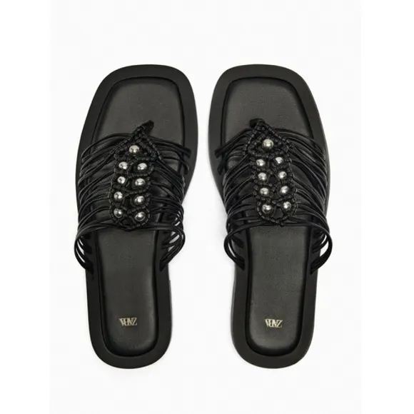 ZARA FLAT WOVEN LEATHER SANDALS