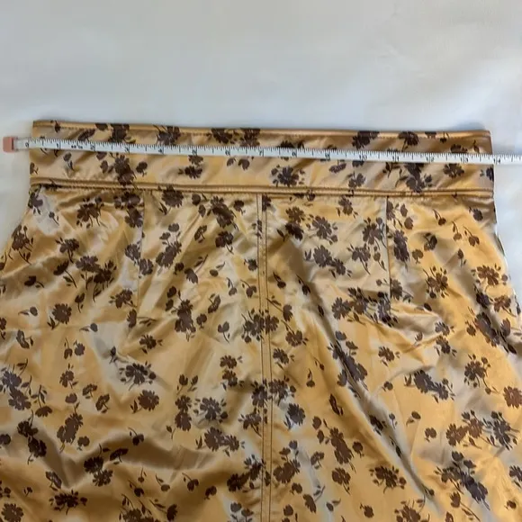 Zara Floral Skirt with Back Slit High Waist Zip Closure Gold Brown W Small NWT