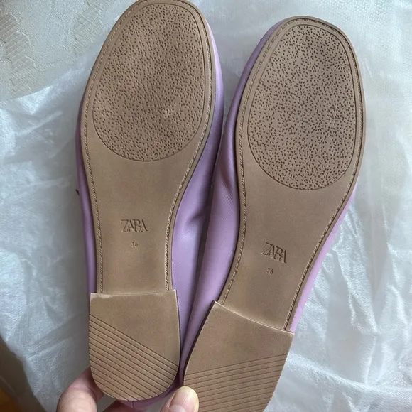 Zara girls leather ballet flats purple NWT