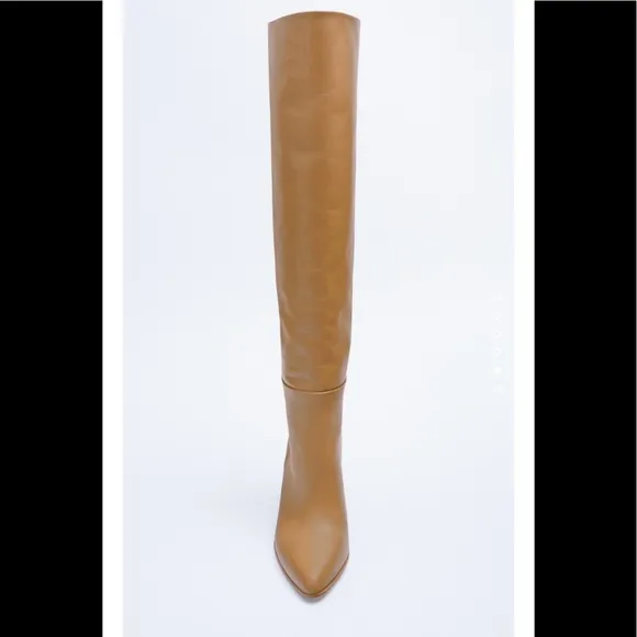 ZARA HEELED COW LEATHER KNEE HIGH BOOTS