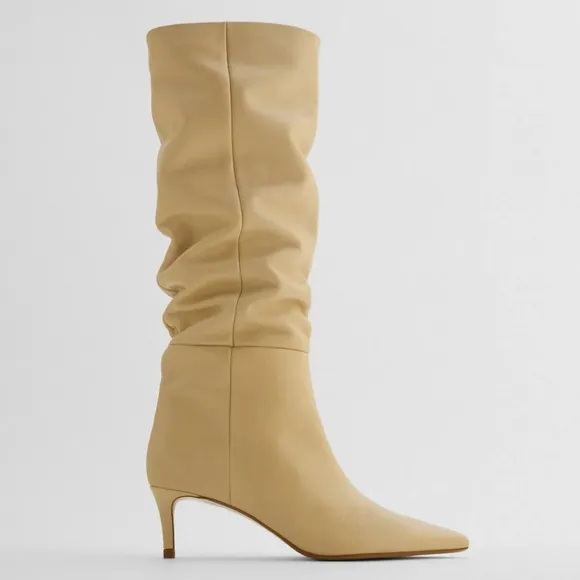 Zara Knee-High Boots Leather beige color bloggers favorite