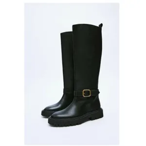ZARA LEATHER BOOTS WITH BUCKLE US 6.5