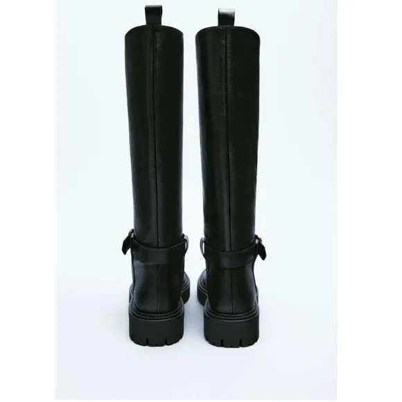 ZARA LEATHER BOOTS WITH BUCKLE US 6.5