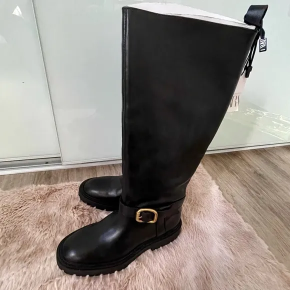 ZARA LEATHER BOOTS WITH BUCKLE US 6.5