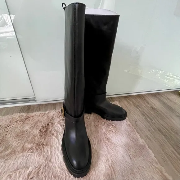 ZARA LEATHER BOOTS WITH BUCKLE US 6.5