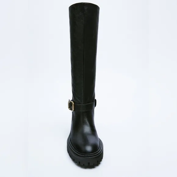 ZARA LEATHER BOOTS WITH BUCKLE US 6.5