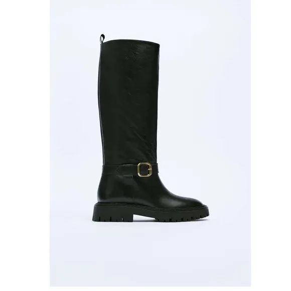 ZARA LEATHER BOOTS WITH BUCKLE US 6.5