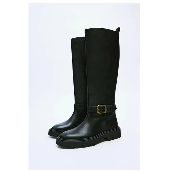 ZARA LEATHER BOOTS WITH BUCKLE US 6.5