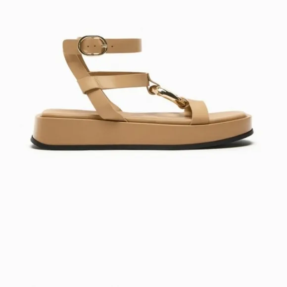 Zara Leather Embellished Flatform Sandals