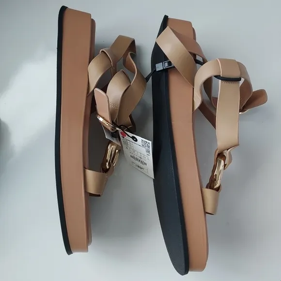 Zara Leather Embellished Flatform Sandals