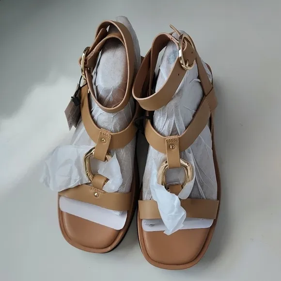 Zara Leather Embellished Flatform Sandals
