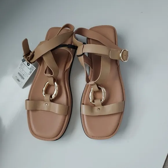 Zara Leather Embellished Flatform Sandals