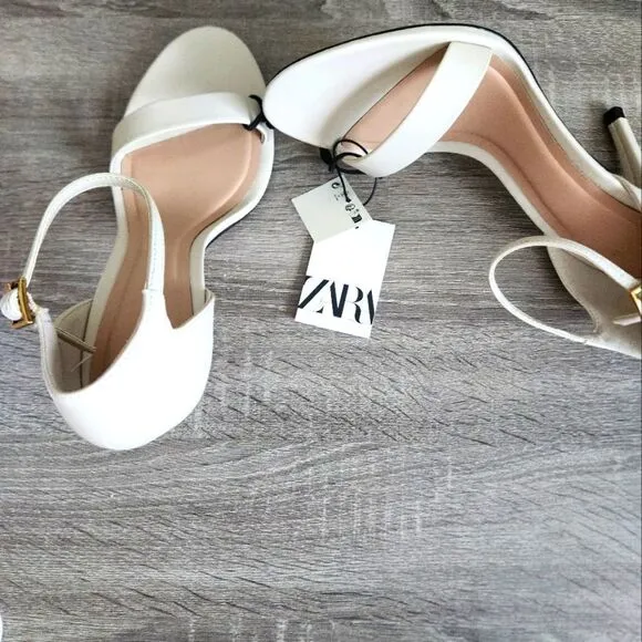 ZARA NEW WOMEN'S HEELED ANKLE BRACELET SANDALS BUCKLED ANKLE STRAP CLOSURE  7,5