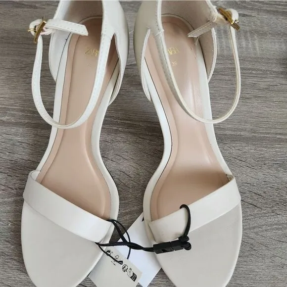 ZARA NEW WOMEN'S HEELED ANKLE BRACELET SANDALS BUCKLED ANKLE STRAP CLOSURE  7,5