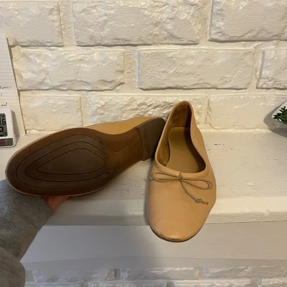 Zara Nude Leather Ballet Flats with Bow 40