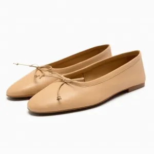Zara Nude Leather Ballet Flats with Bow 40