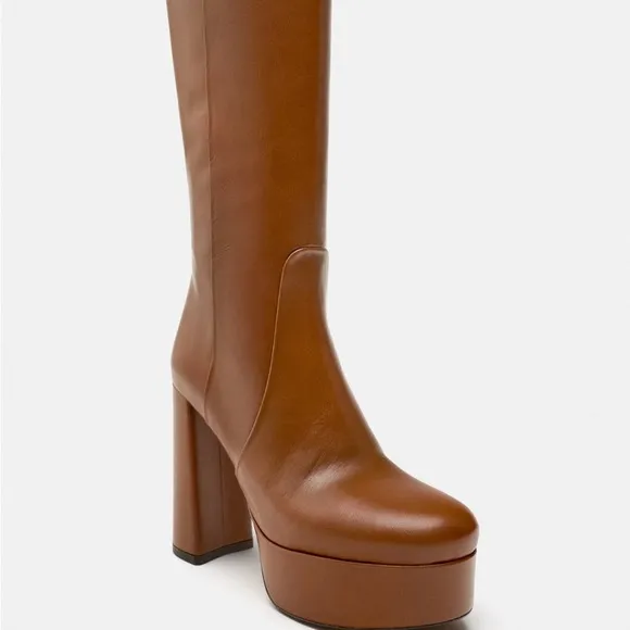 Zara platform leather Boots 2024, camel, designer HTF