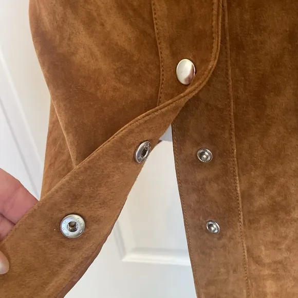 Zara Real Leather Suede Snap Front Mini Skirt Size M