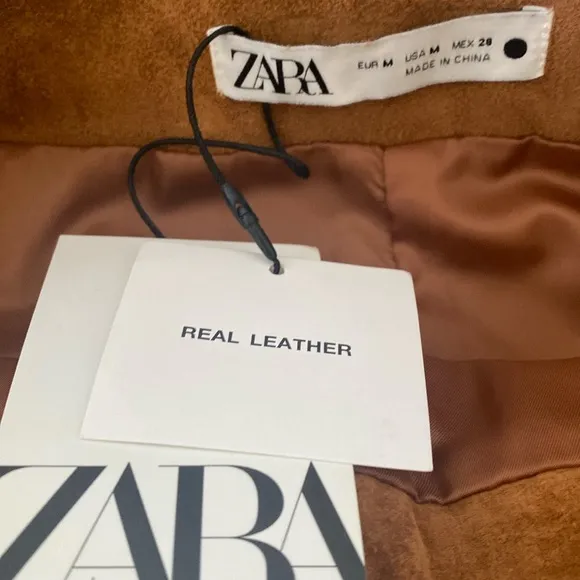 Zara Real Leather Suede Snap Front Mini Skirt Size M