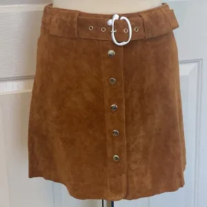 Zara Real Leather Suede Snap Front Mini Skirt Size M