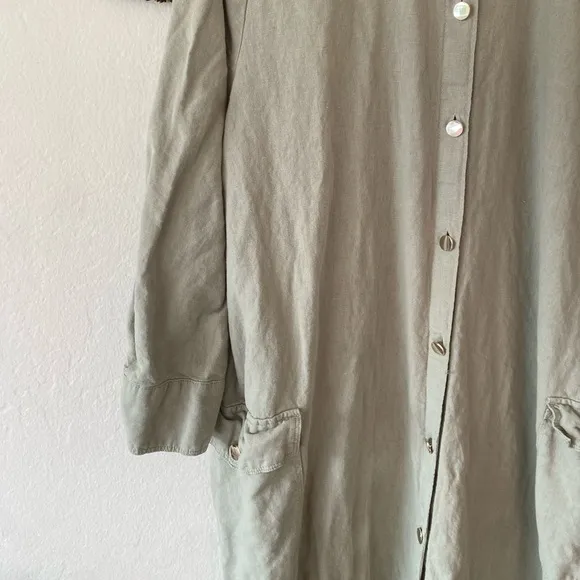 Zara Sage Green Utility Button Down Long Sleeve Midi Shirt Dress XL