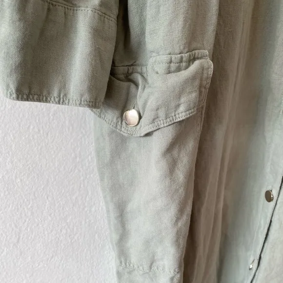 Zara Sage Green Utility Button Down Long Sleeve Midi Shirt Dress XL