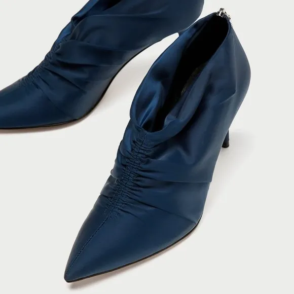 Zara Satin Bootie style Cinched Gathered Heels