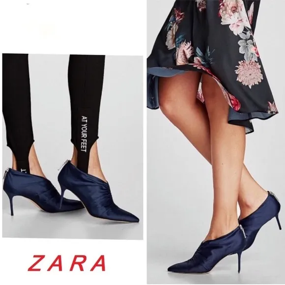 Zara Satin Bootie style Cinched Gathered Heels
