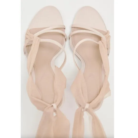 Zara Tulle Heel Sandals Pink NWT