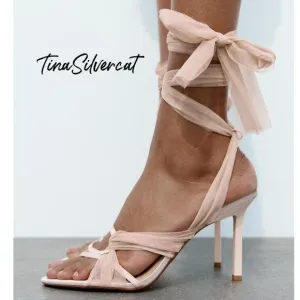 Zara Tulle Heel Sandals Pink NWT