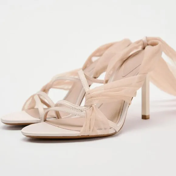 Zara Tulle Heel Sandals Pink NWT